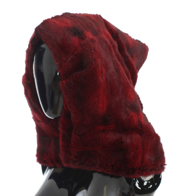 Dolce & Gabbana Luxurious Bordeaux Fur Hooded Scarf Wrap - Elegance Online Limited