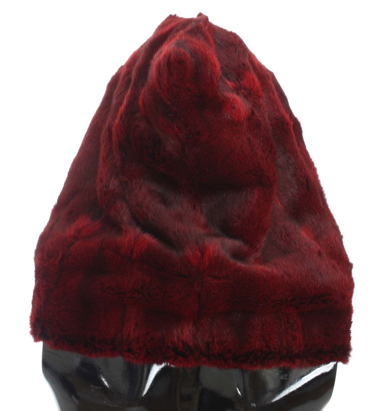 Dolce & Gabbana Luxurious Bordeaux Fur Hooded Scarf Wrap - Elegance Online Limited
