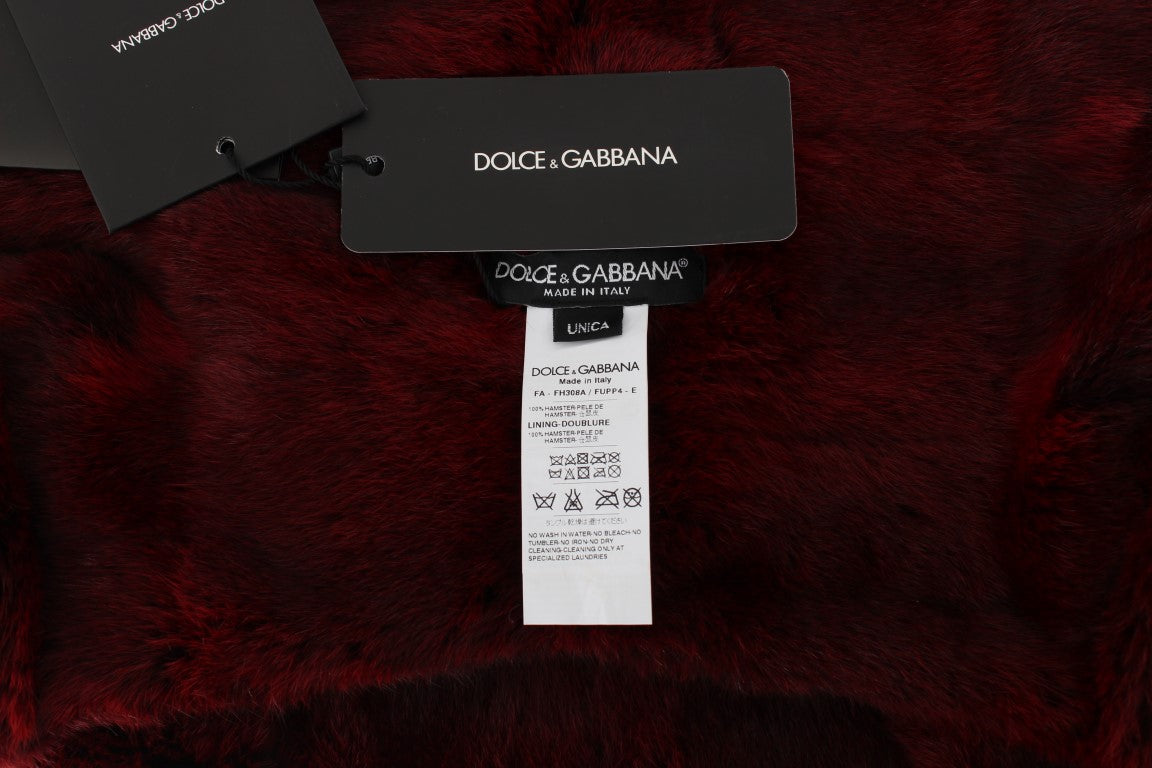 Dolce & Gabbana Luxurious Bordeaux Fur Hooded Scarf Wrap - Elegance Online Limited