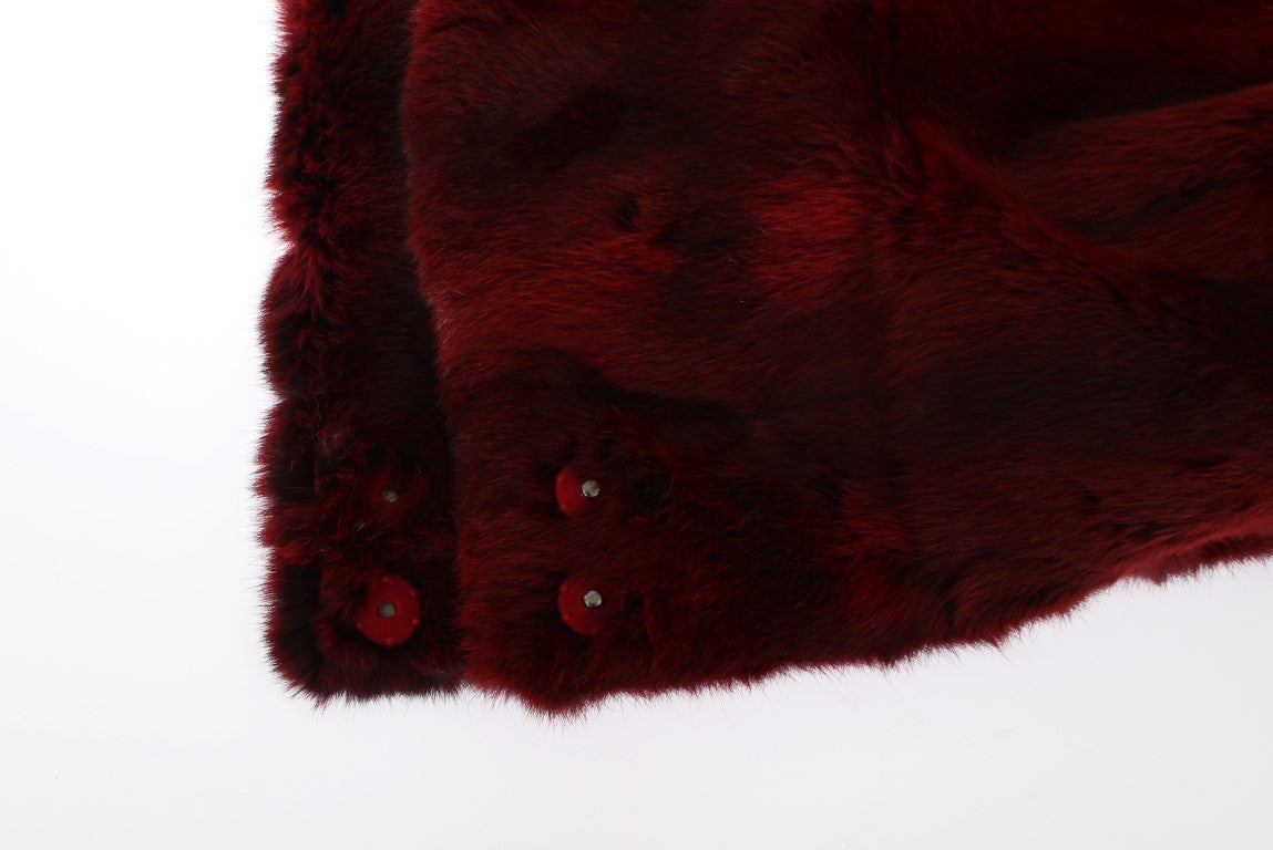 Dolce & Gabbana Luxurious Bordeaux Fur Hooded Scarf Wrap - Elegance Online Limited