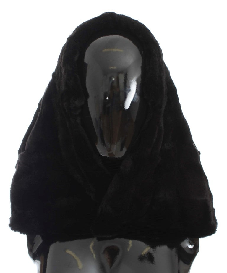 Dolce & Gabbana Chic Black Weasel Fur Hooded Scarf Wrap - Elegance Online Limited