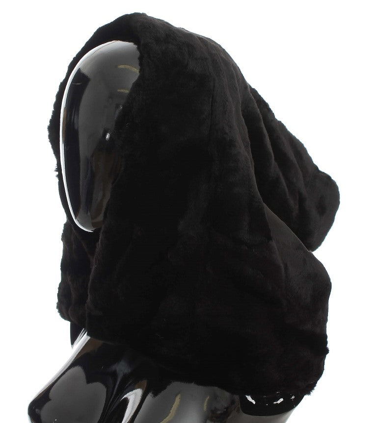 Dolce & Gabbana Chic Black Weasel Fur Hooded Scarf Wrap - Elegance Online Limited