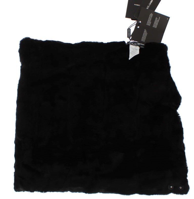 Dolce & Gabbana Chic Black Weasel Fur Hooded Scarf Wrap - Elegance Online Limited