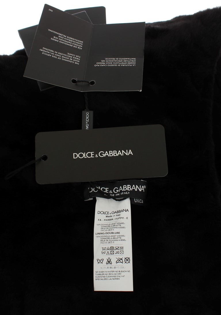Dolce & Gabbana Chic Black Weasel Fur Hooded Scarf Wrap - Elegance Online Limited