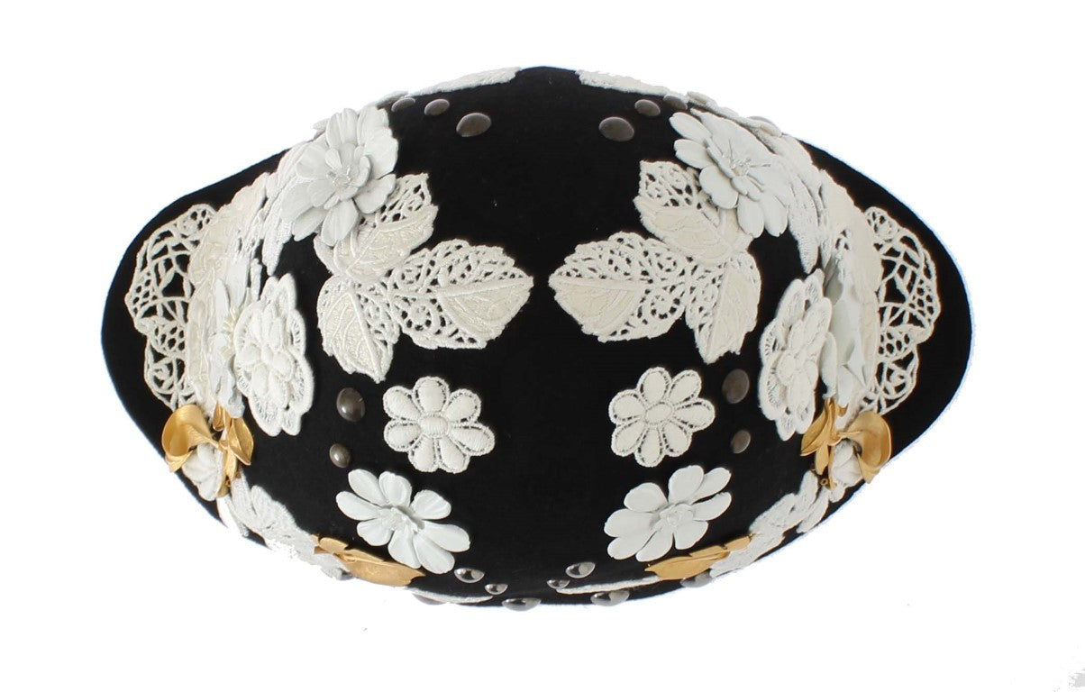 Dolce & Gabbana Elegant Black Floral Wool Cloche Hat - Elegance Online Limited