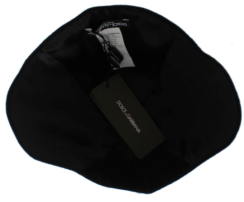 Dolce & Gabbana Elegant Black Floral Wool Cloche Hat - Elegance Online Limited