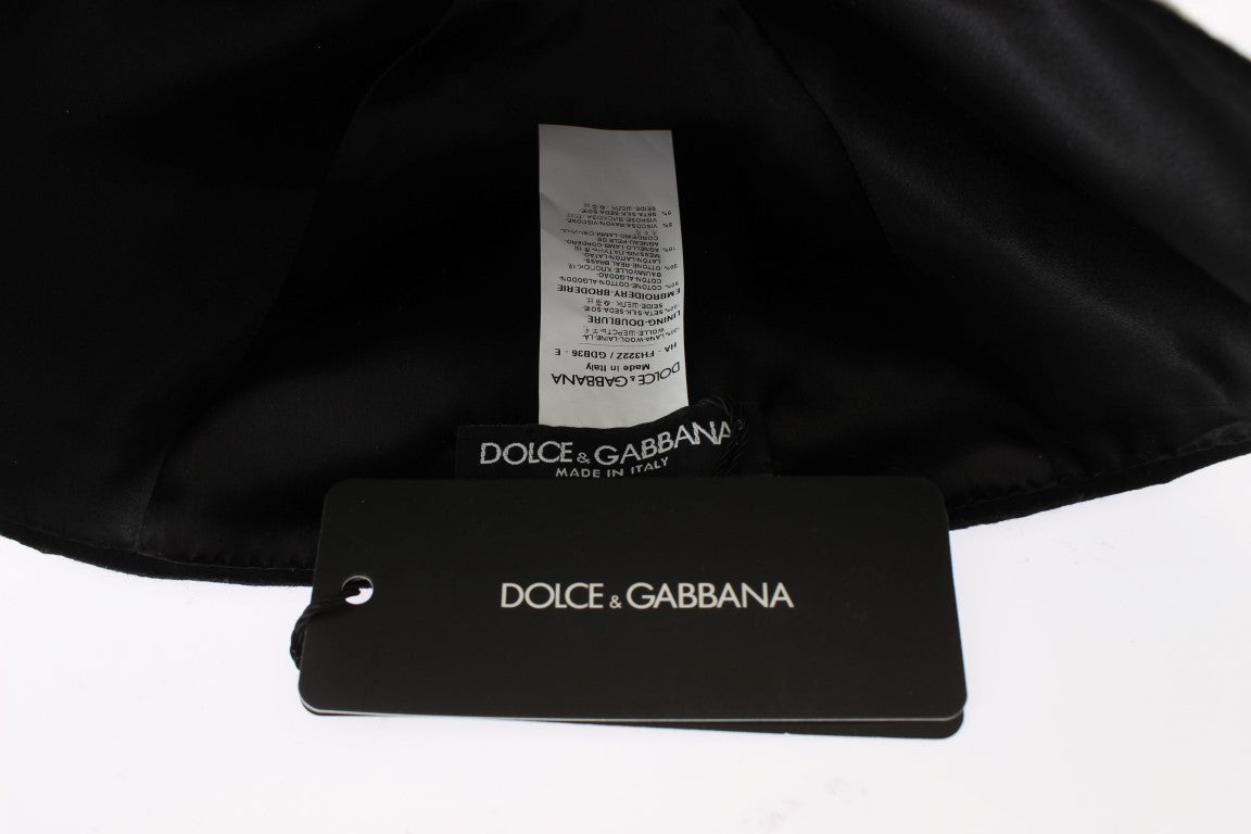 Dolce & Gabbana Elegant Black Floral Wool Cloche Hat - Elegance Online Limited