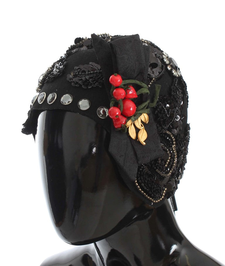 Dolce & Gabbana Elegant Black Crystal-Adorned Cloche Hat - Elegance Online Limited