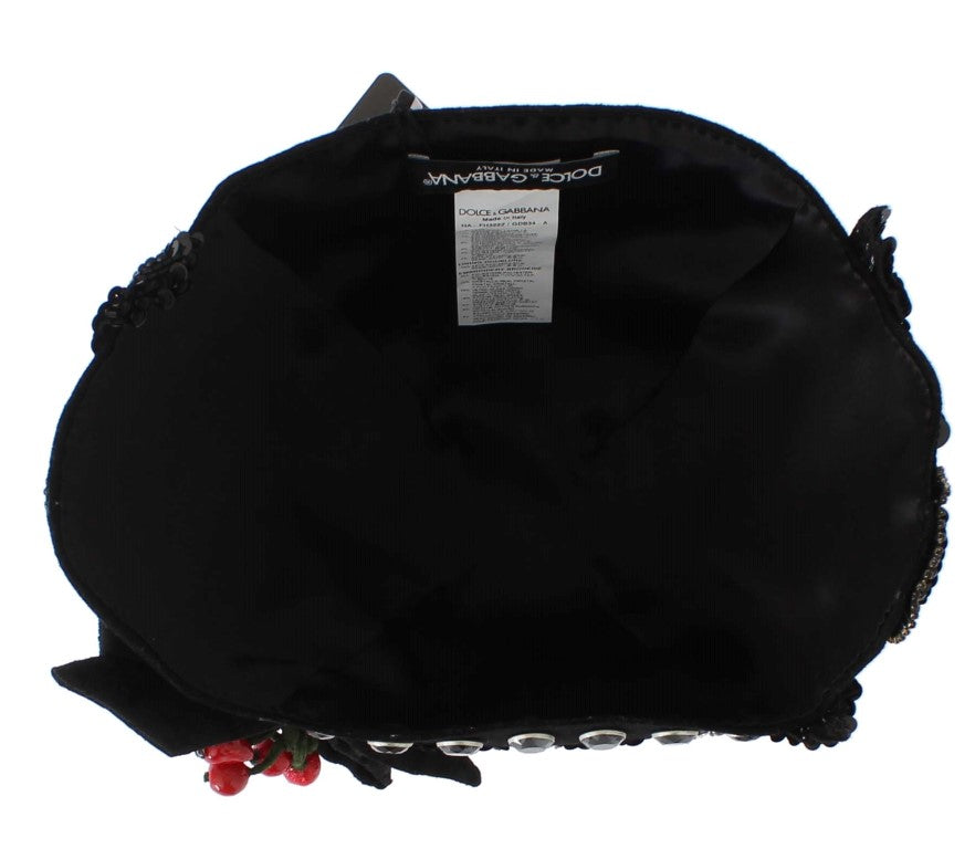 Dolce & Gabbana Elegant Black Crystal-Adorned Cloche Hat - Elegance Online Limited