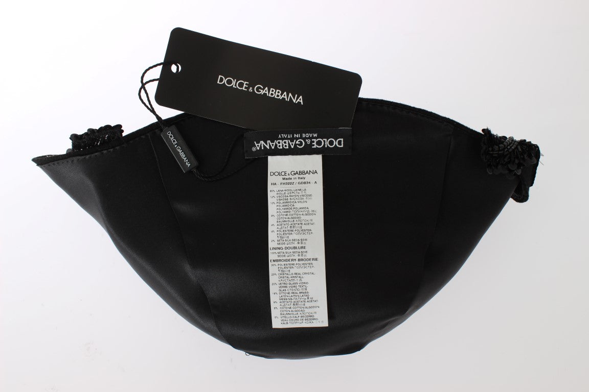 Dolce & Gabbana Elegant Black Crystal-Adorned Cloche Hat - Elegance Online Limited