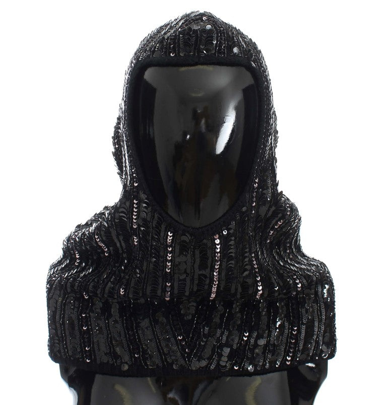 Dolce & Gabbana Elegant Black Sequined Hooded Scarf Wrap - Elegance Online Limited