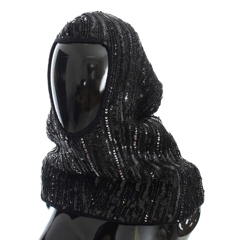 Dolce & Gabbana Elegant Black Sequined Hooded Scarf Wrap - Elegance Online Limited