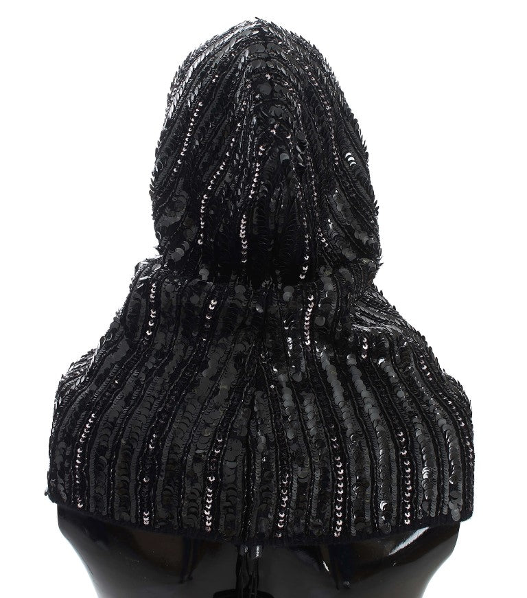Dolce & Gabbana Elegant Black Sequined Hooded Scarf Wrap - Elegance Online Limited