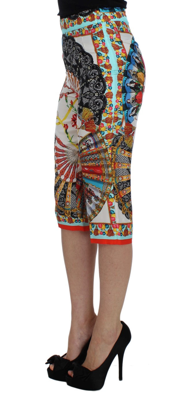 Dolce & Gabbana Multicolor Majolica Silk Capri Pants - Elegance Online Limited