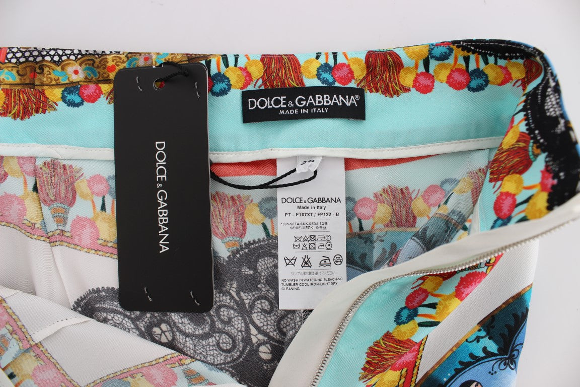 Dolce & Gabbana Multicolor Majolica Silk Capri Pants - Elegance Online Limited
