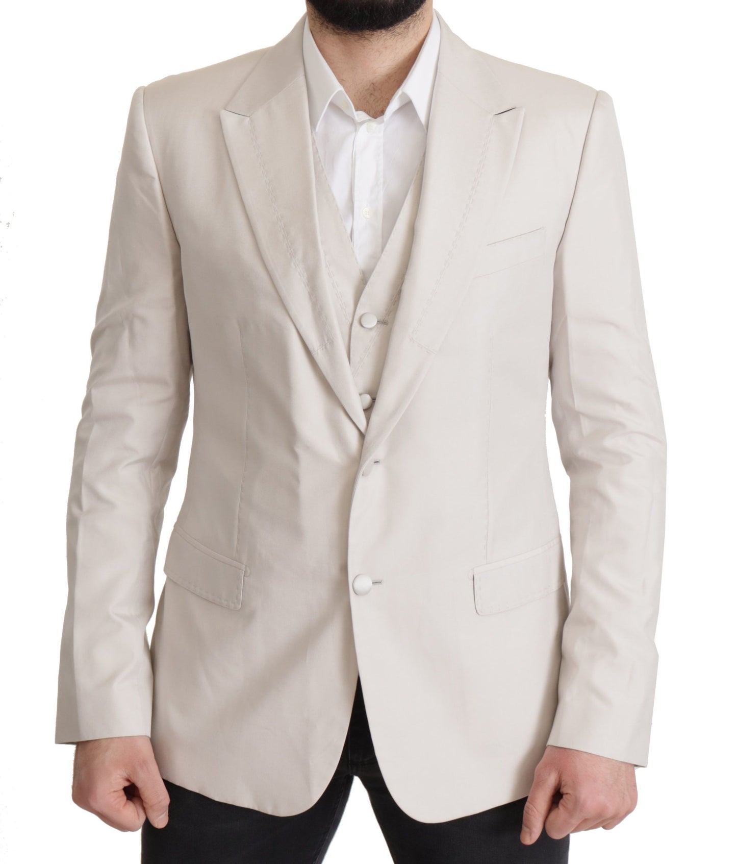Dolce & Gabbana Elegante conjunto de chaqueta de traje en mezcla de seda gris claro