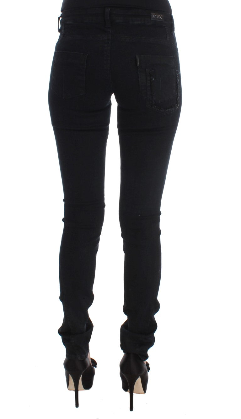 Costume National Sleek Slim Fit Designer Jeans in Classic Black - Elegance Online Limited