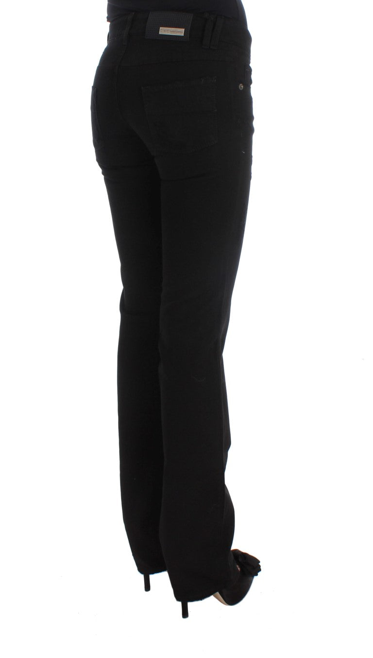 Costume National Chic Black Slim Fit Zippered Cotton Jeans - Elegance Online Limited
