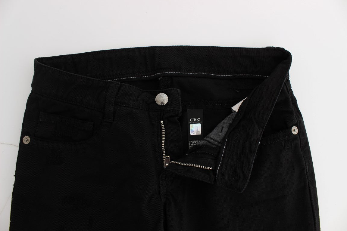Costume National Chic Black Slim Fit Zippered Cotton Jeans - Elegance Online Limited