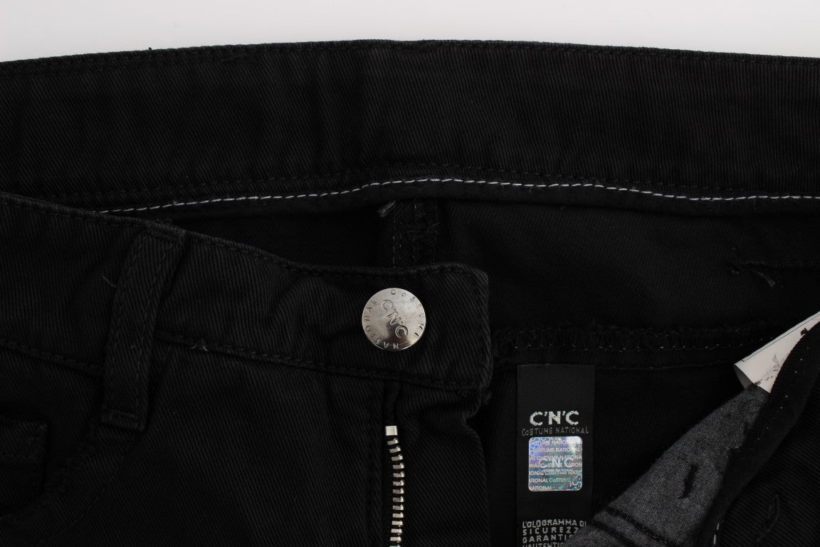 Costume National Chic Black Slim Fit Zippered Cotton Jeans - Elegance Online Limited