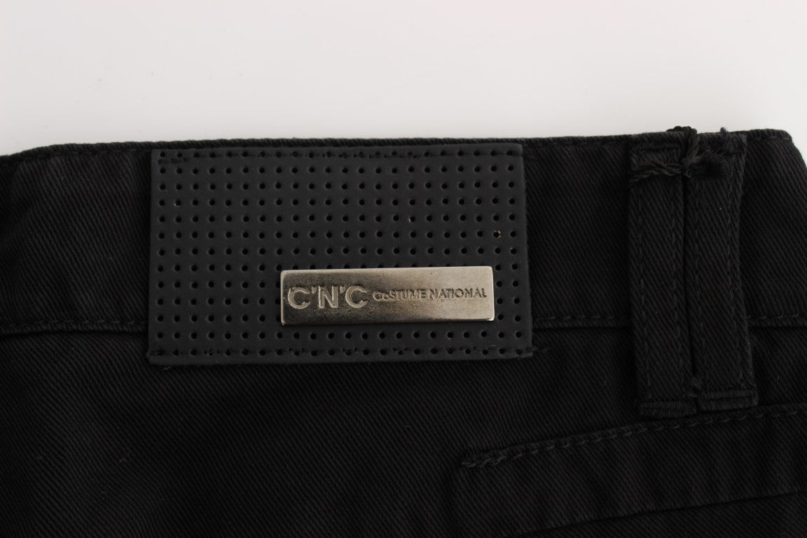 Costume National Chic Black Slim Fit Zippered Cotton Jeans - Elegance Online Limited