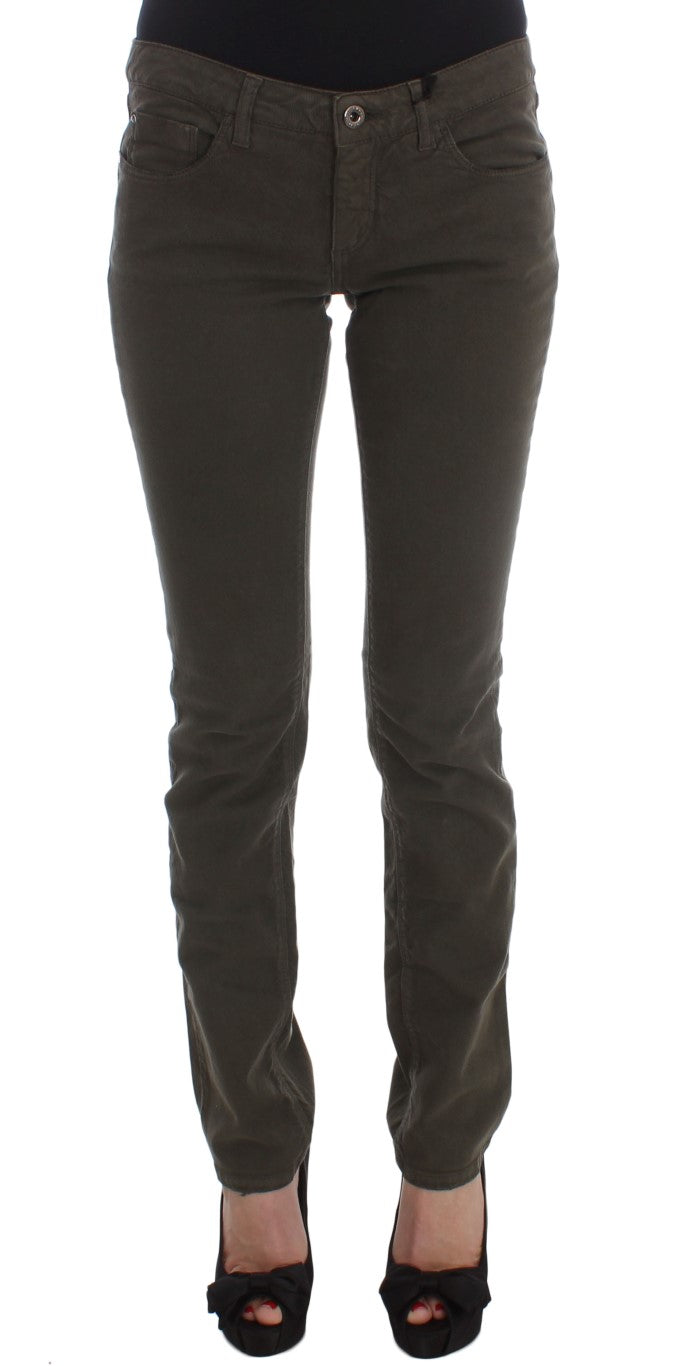 Costume National Chic Slim Fit Green Cotton Jeans - Elegance Online Limited