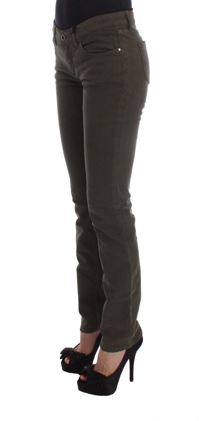 Costume National Chic Slim Fit Green Cotton Jeans - Elegance Online Limited