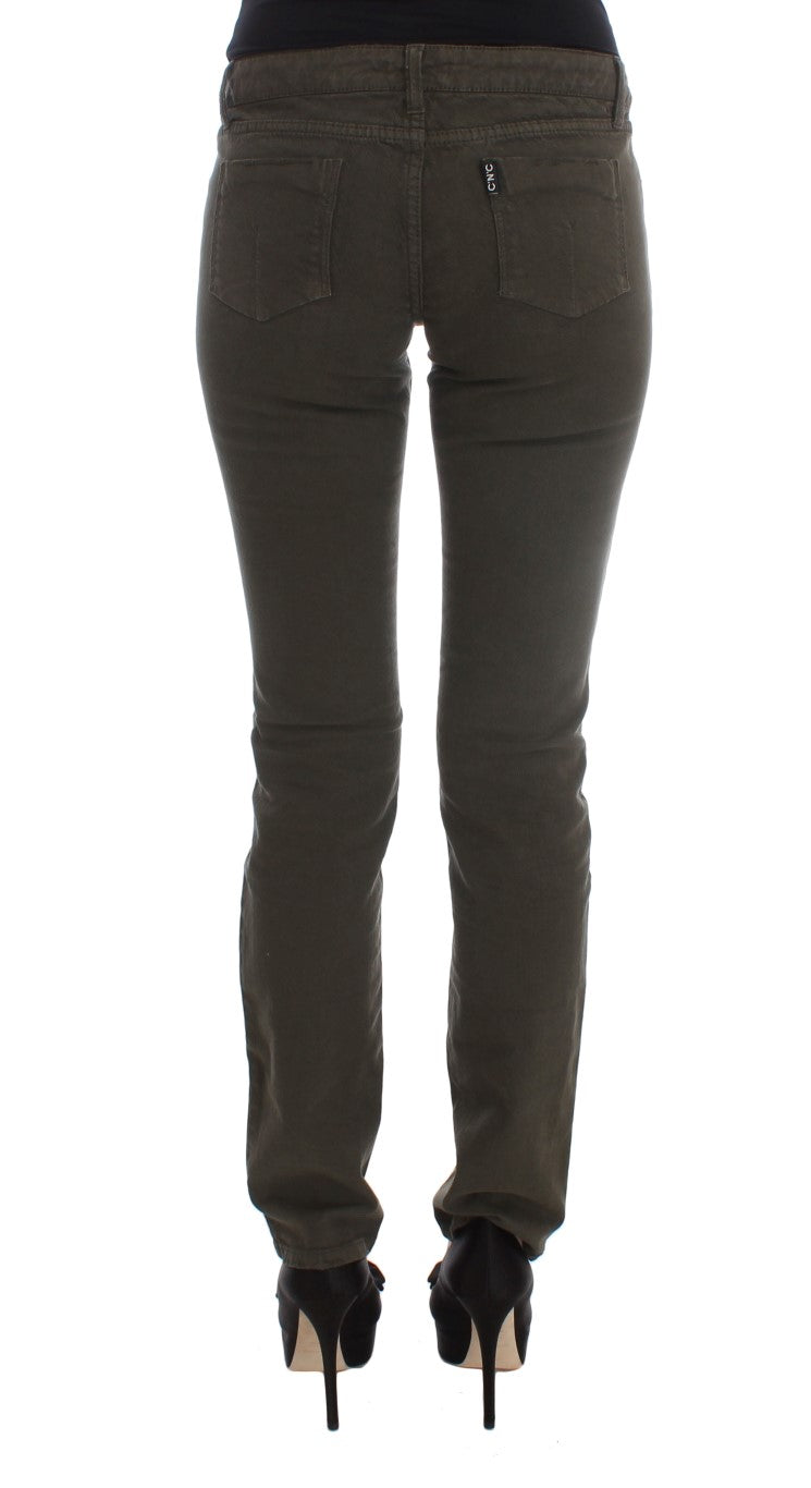 Costume National Chic Slim Fit Green Cotton Jeans - Elegance Online Limited