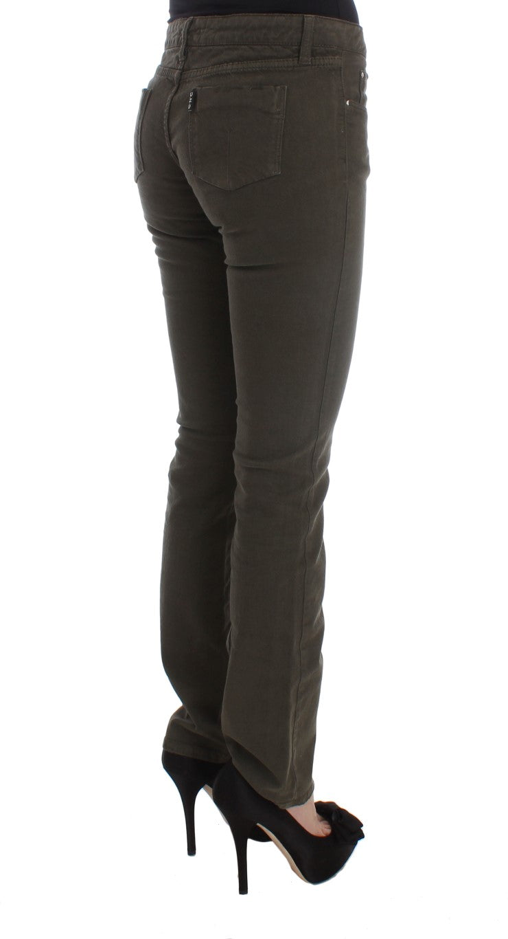 Costume National Chic Slim Fit Green Cotton Jeans - Elegance Online Limited