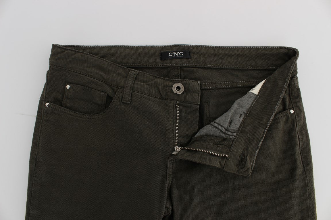 Costume National Chic Slim Fit Green Cotton Jeans - Elegance Online Limited