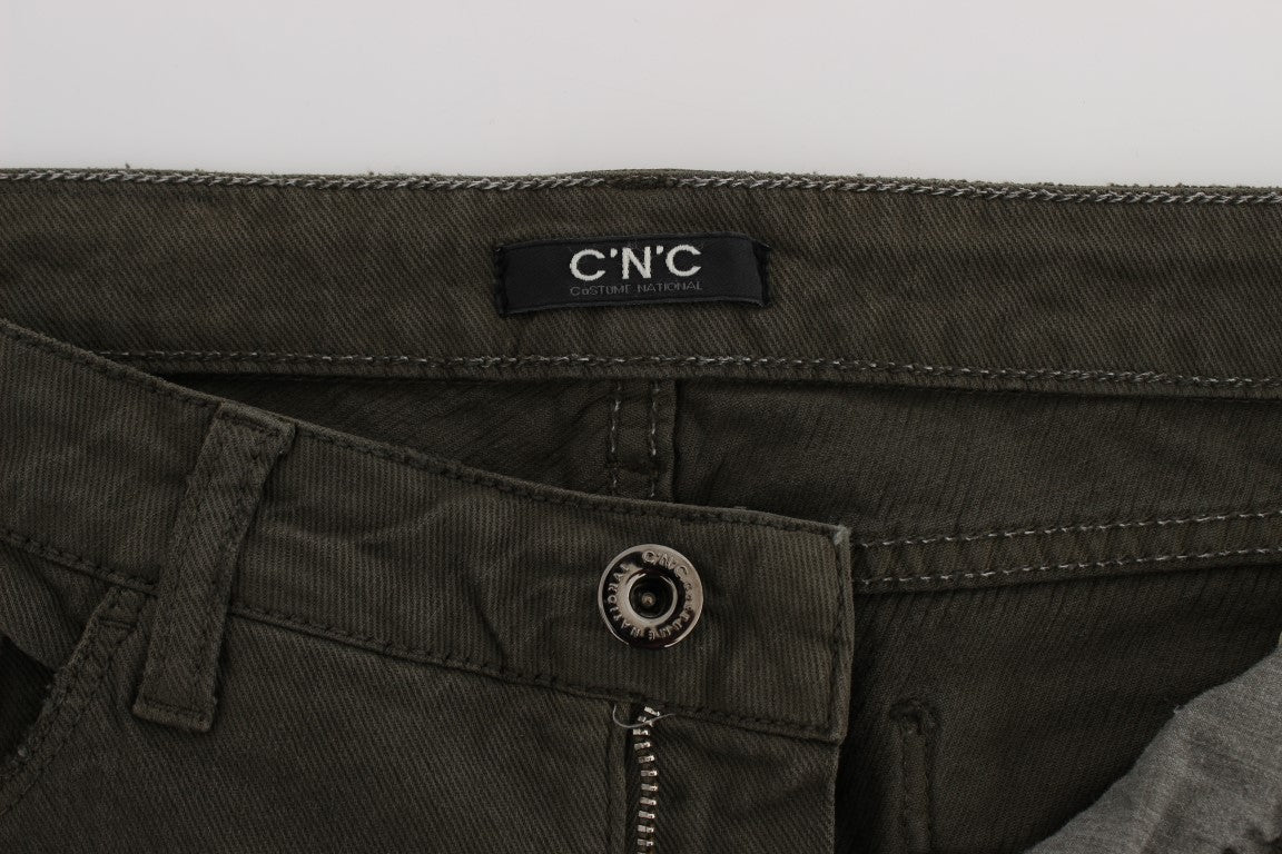 Costume National Chic Slim Fit Green Cotton Jeans - Elegance Online Limited