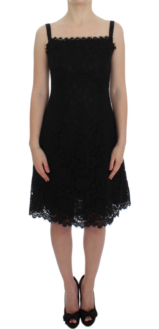 Dolce & Gabbana Elegant Black Floral Lace Knee-Length Dress - Elegance Online Limited