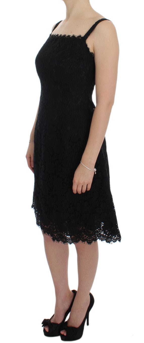 Dolce & Gabbana Elegant Black Floral Lace Knee-Length Dress - Elegance Online Limited