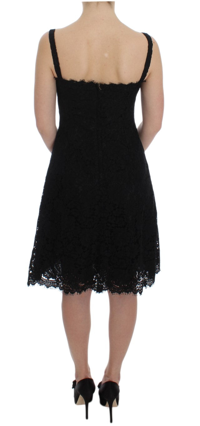 Dolce & Gabbana Elegant Black Floral Lace Knee-Length Dress - Elegance Online Limited