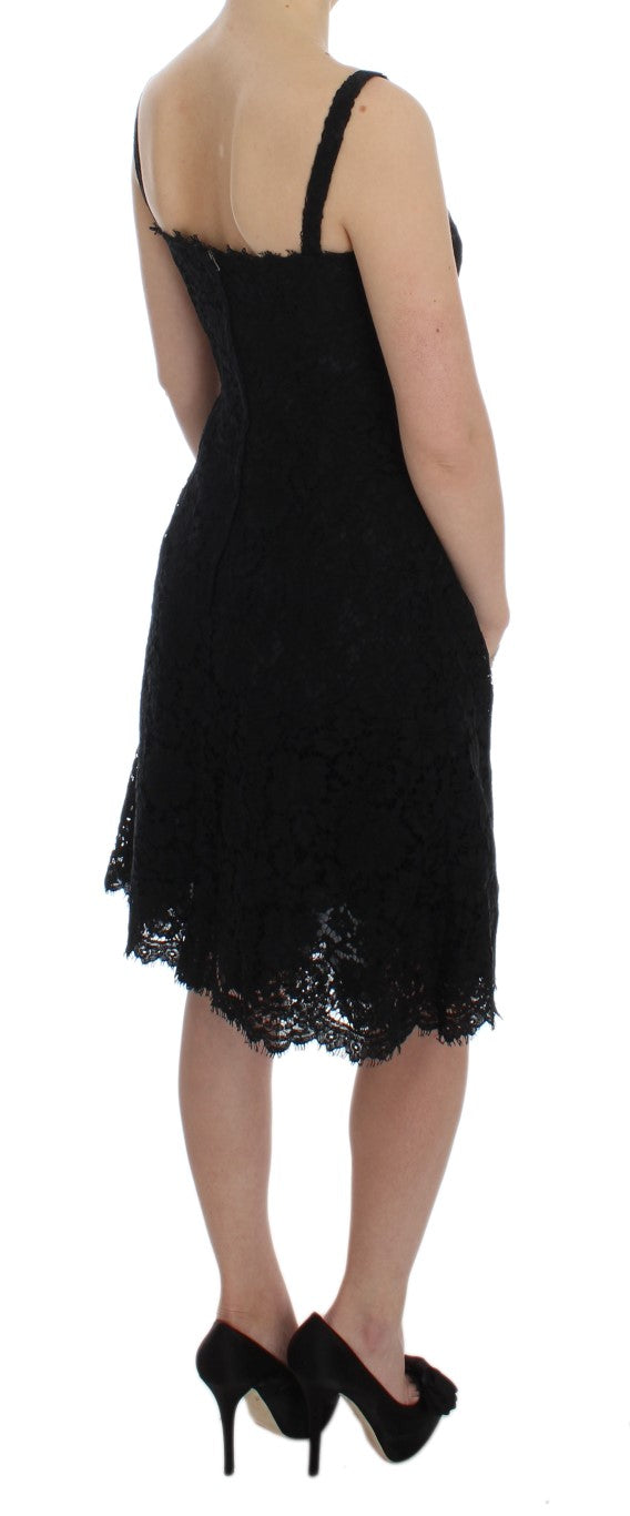Dolce & Gabbana Elegant Black Floral Lace Knee-Length Dress - Elegance Online Limited