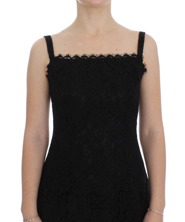 Dolce & Gabbana Elegant Black Floral Lace Knee-Length Dress - Elegance Online Limited