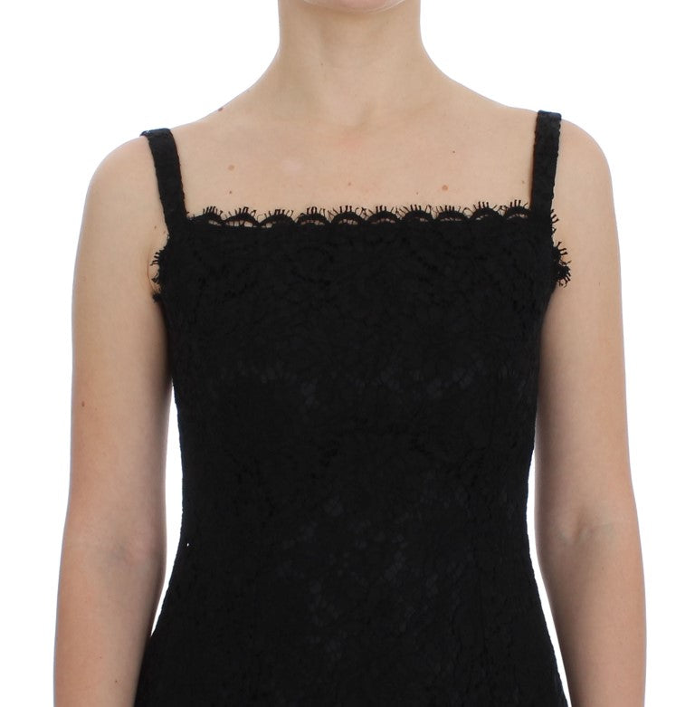 Dolce & Gabbana Elegant Black Floral Lace Knee-Length Dress - Elegance Online Limited