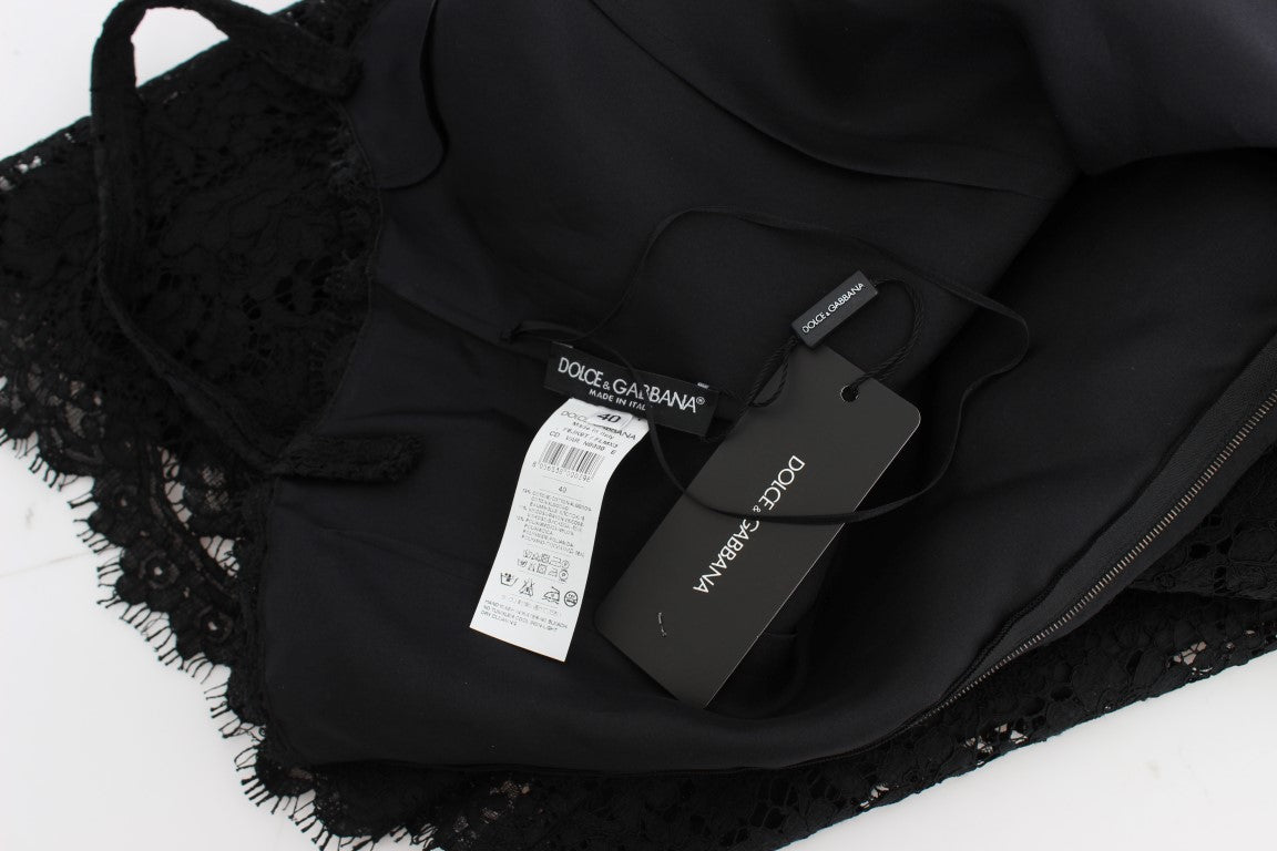 Dolce & Gabbana Elegant Black Floral Lace Knee-Length Dress - Elegance Online Limited