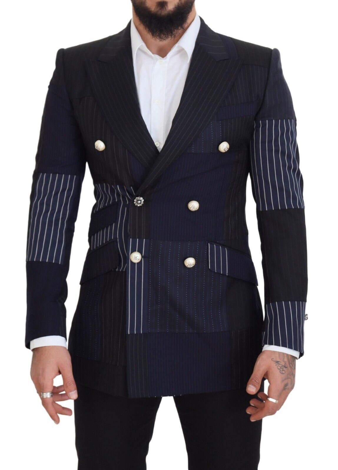 Dolce & Gabbana Elegante blazer de lana con doble botonadura azul marino