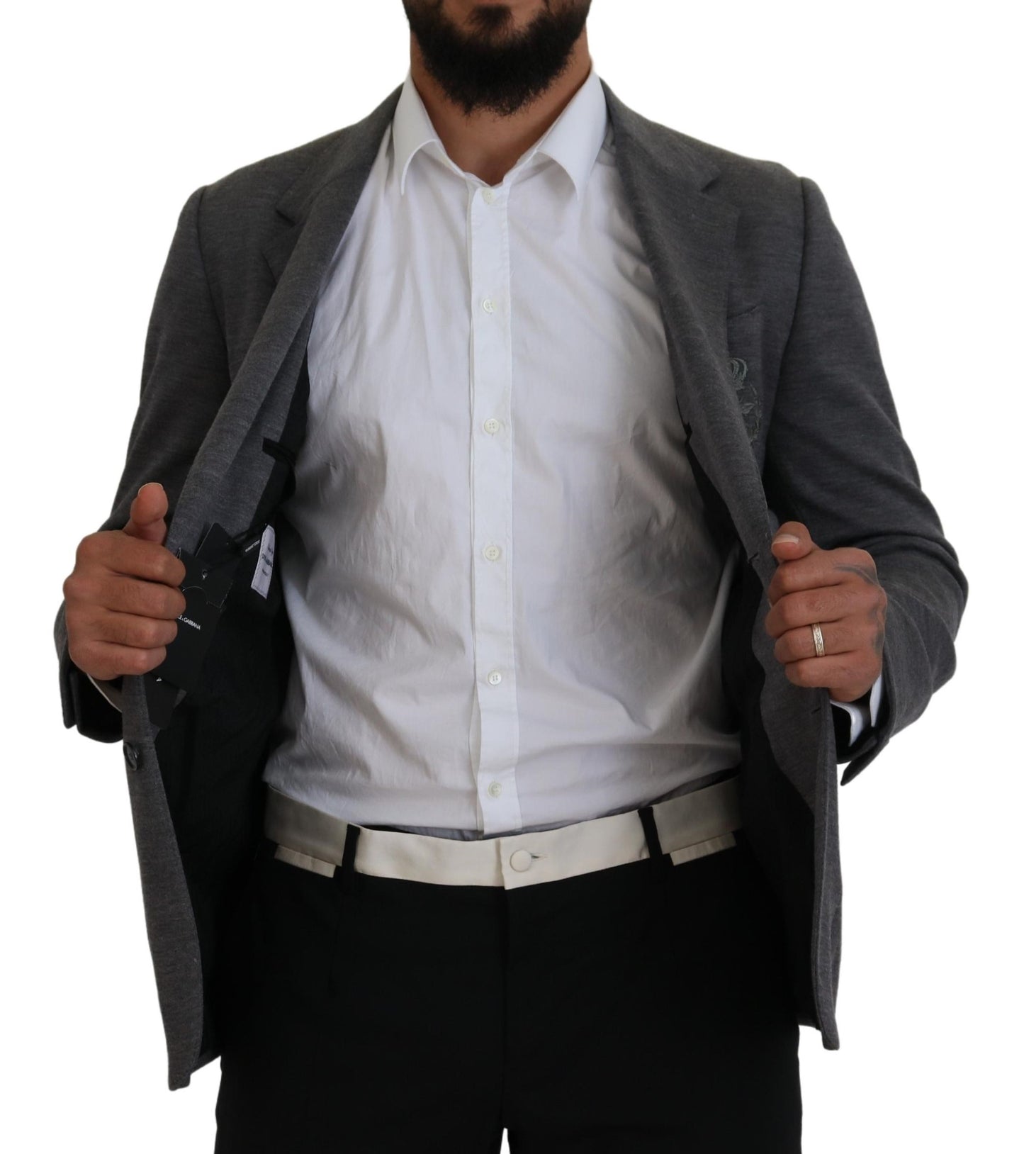 Dolce & Gabbana Elegante blazer de lana gris con bordado de corona de abeja
