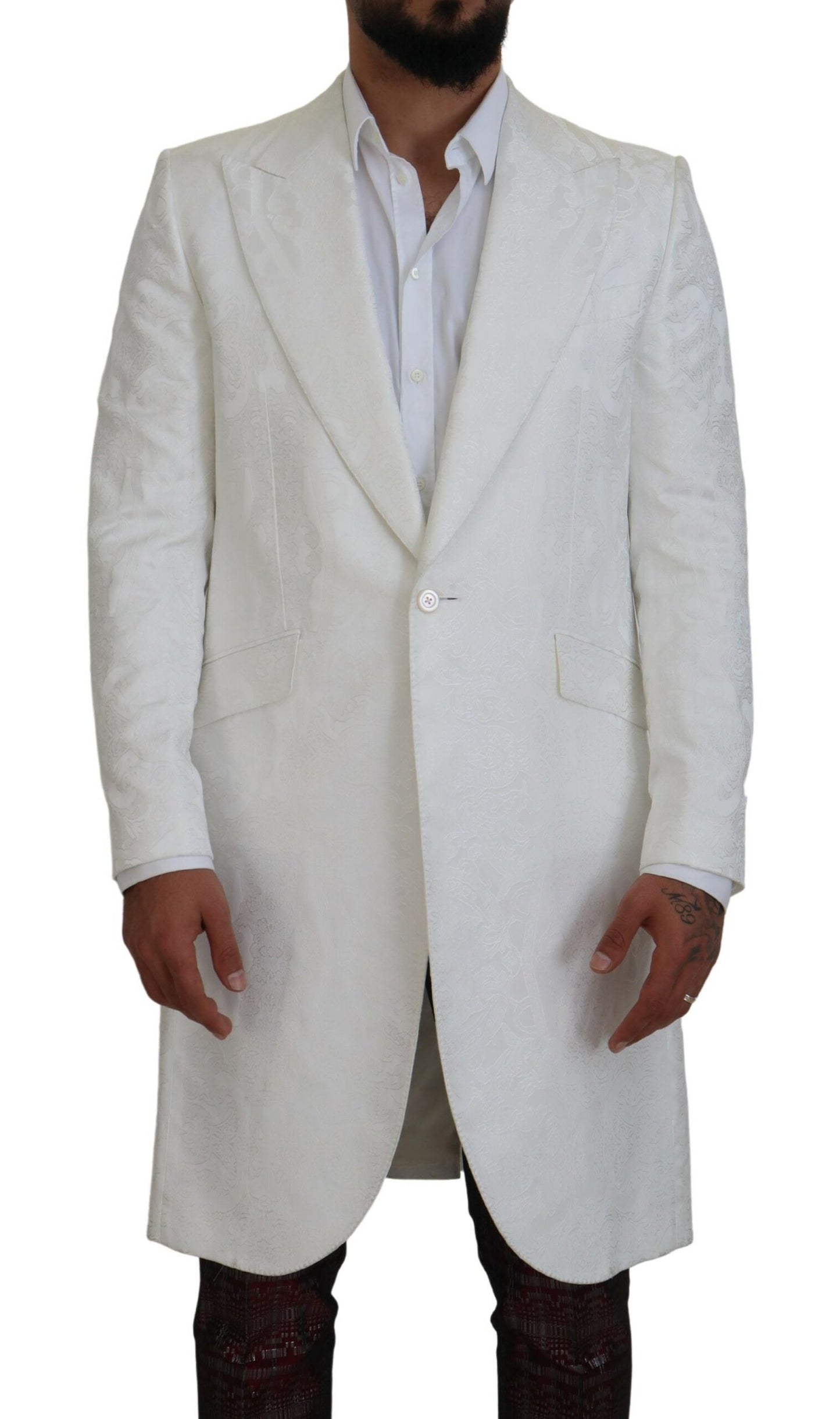 Dolce & Gabbana Elegante gabardina con brocado floral blanco
