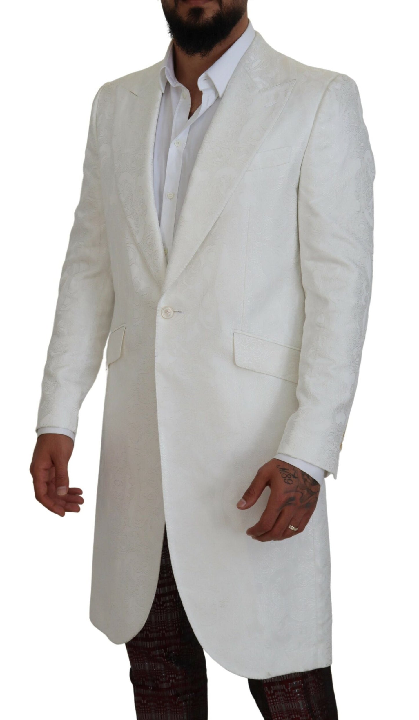 Dolce & Gabbana Elegante gabardina con brocado floral blanco