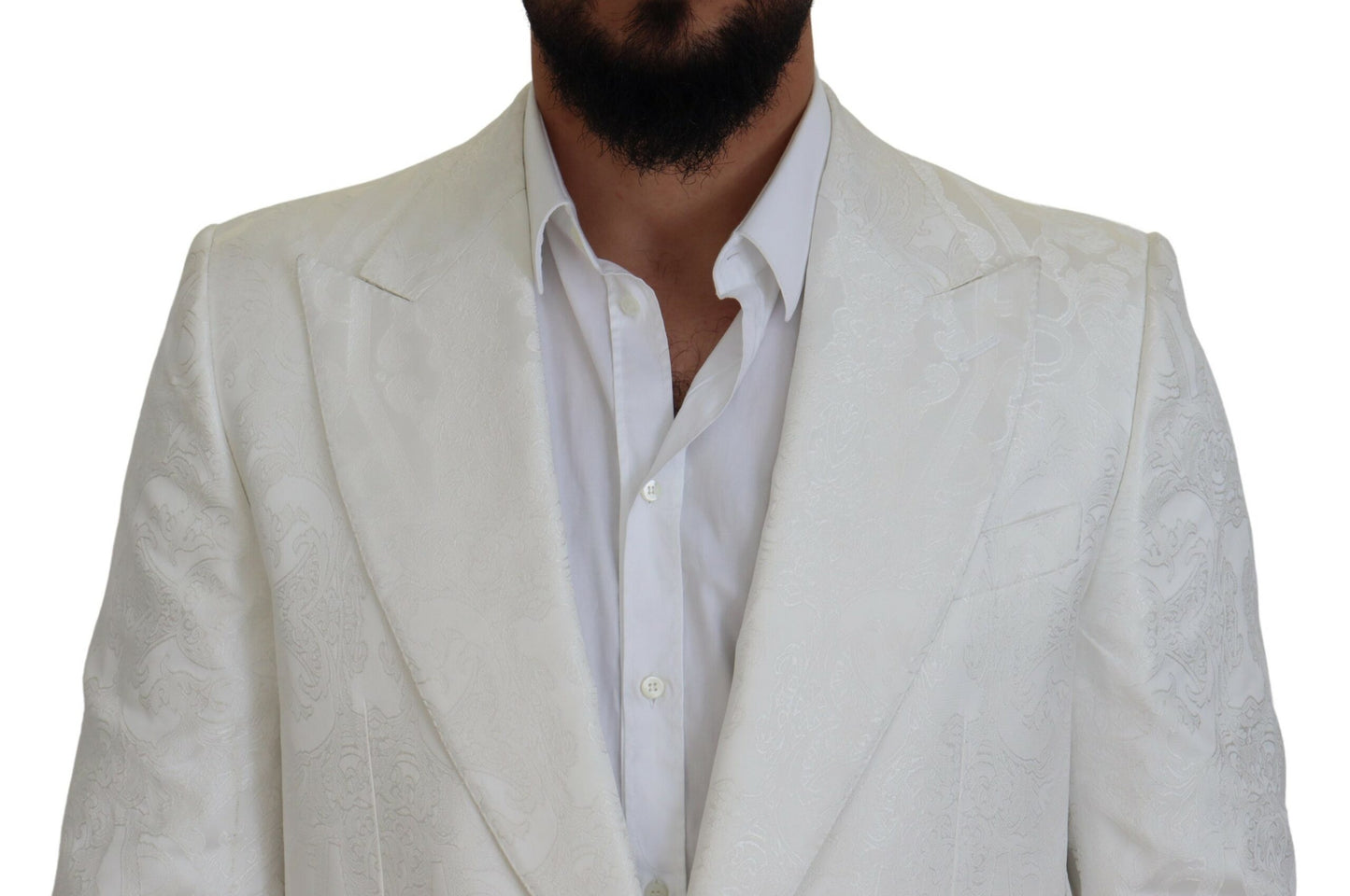 Dolce & Gabbana Elegante gabardina con brocado floral blanco