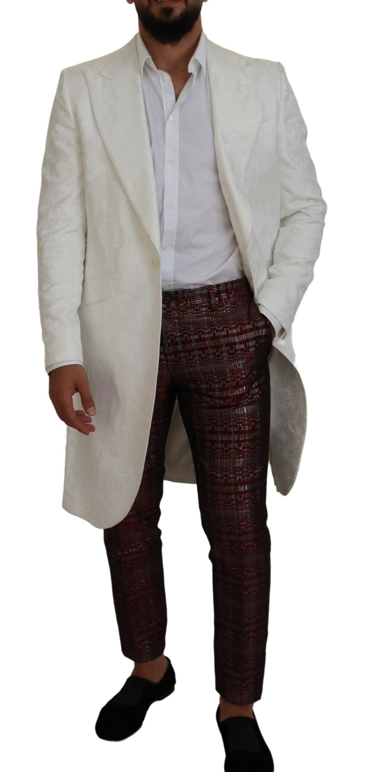 Dolce & Gabbana Elegante gabardina con brocado floral blanco
