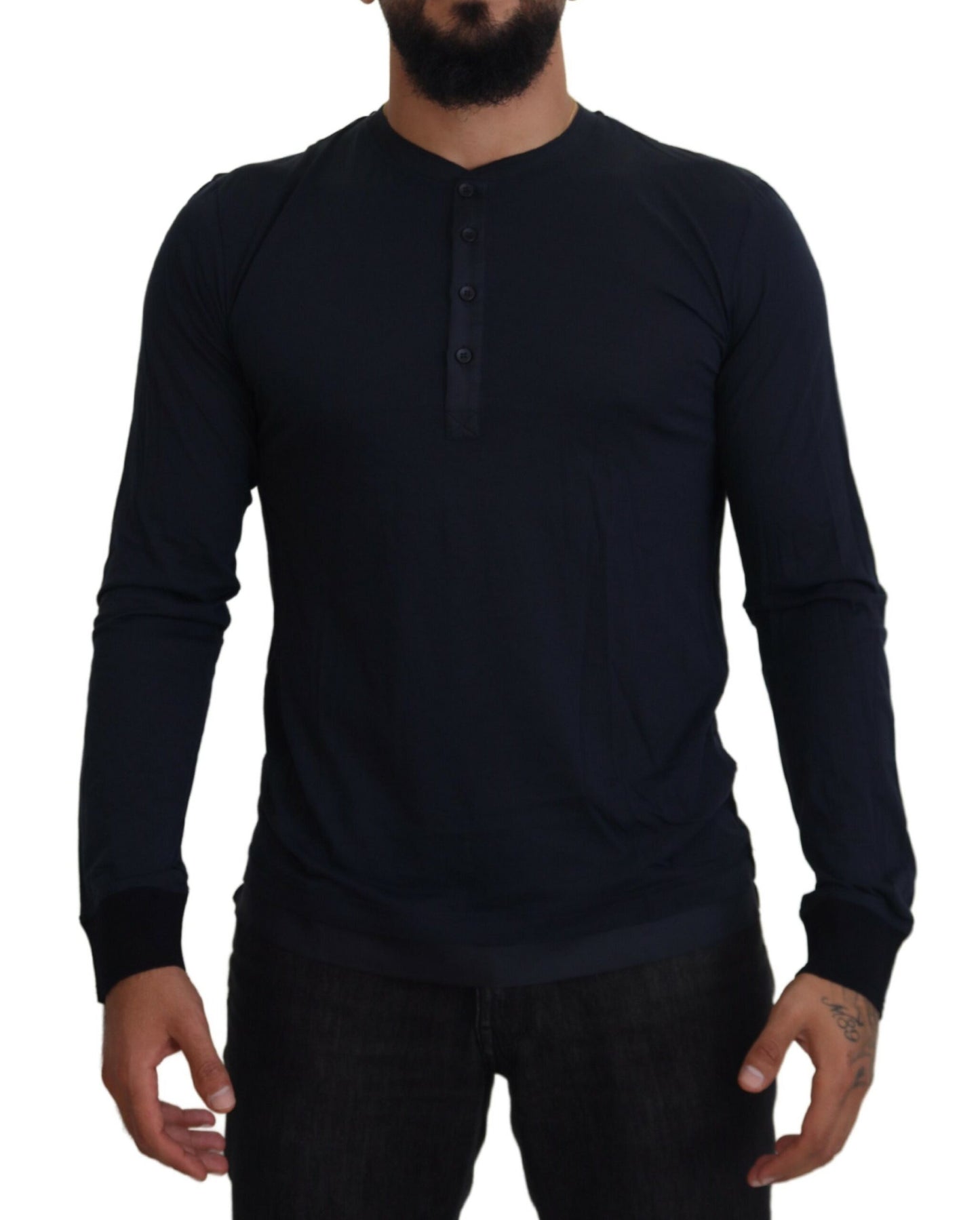 Dolce & Gabbana Elegante jersey azul en mezcla de algodón y seda