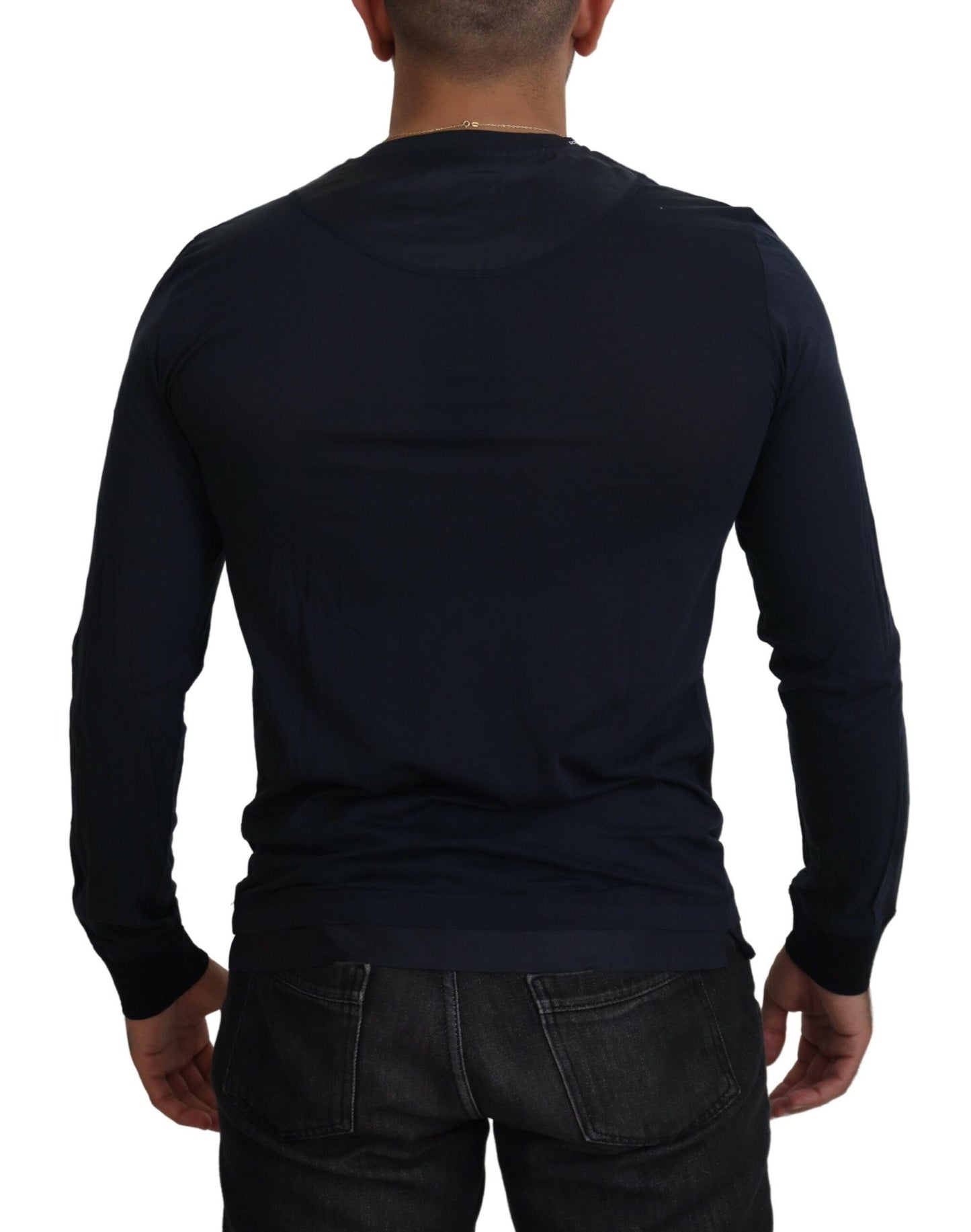 Dolce & Gabbana Elegante jersey azul en mezcla de algodón y seda