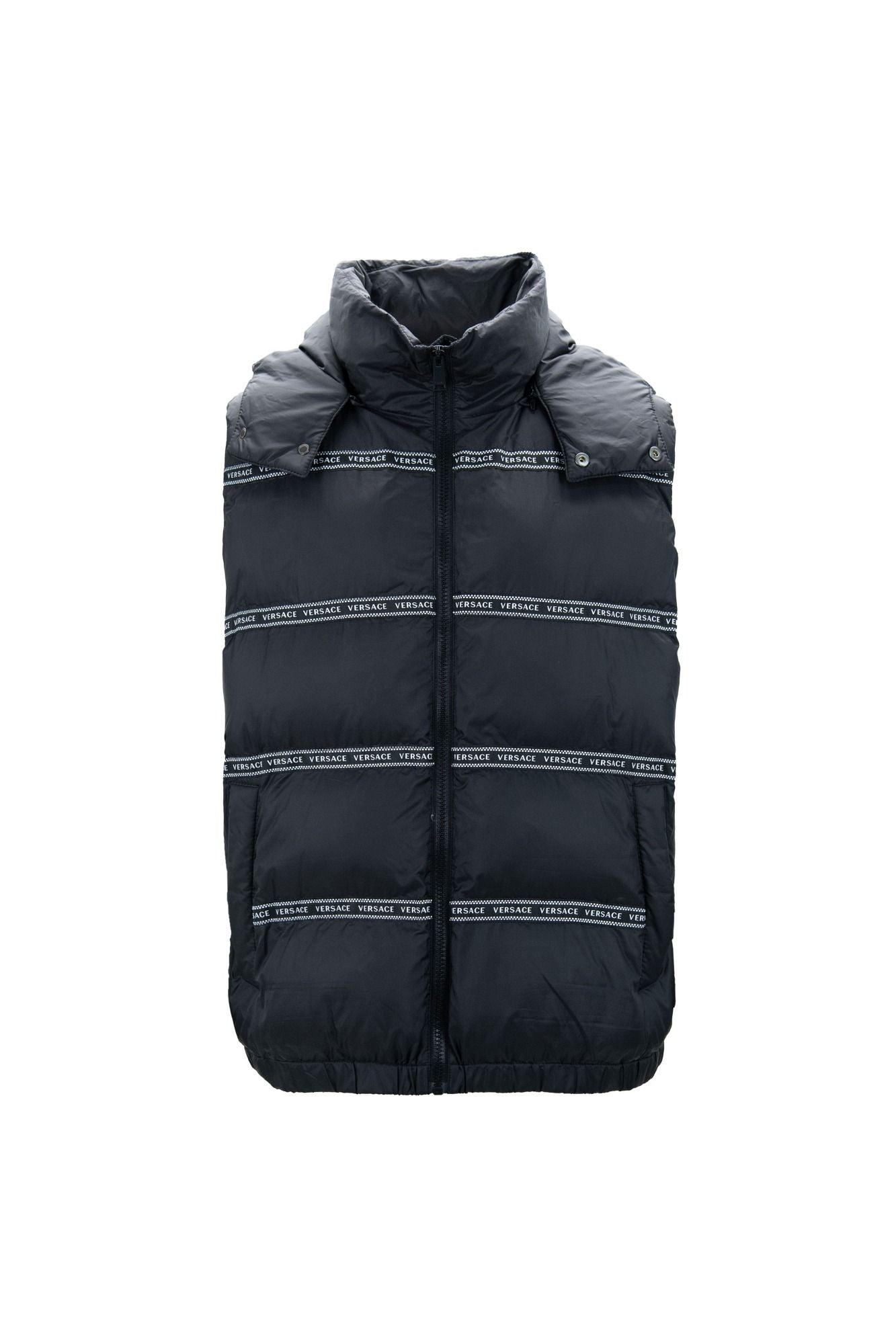 Gilet élégant à capuche amovible avec logo noir Versace