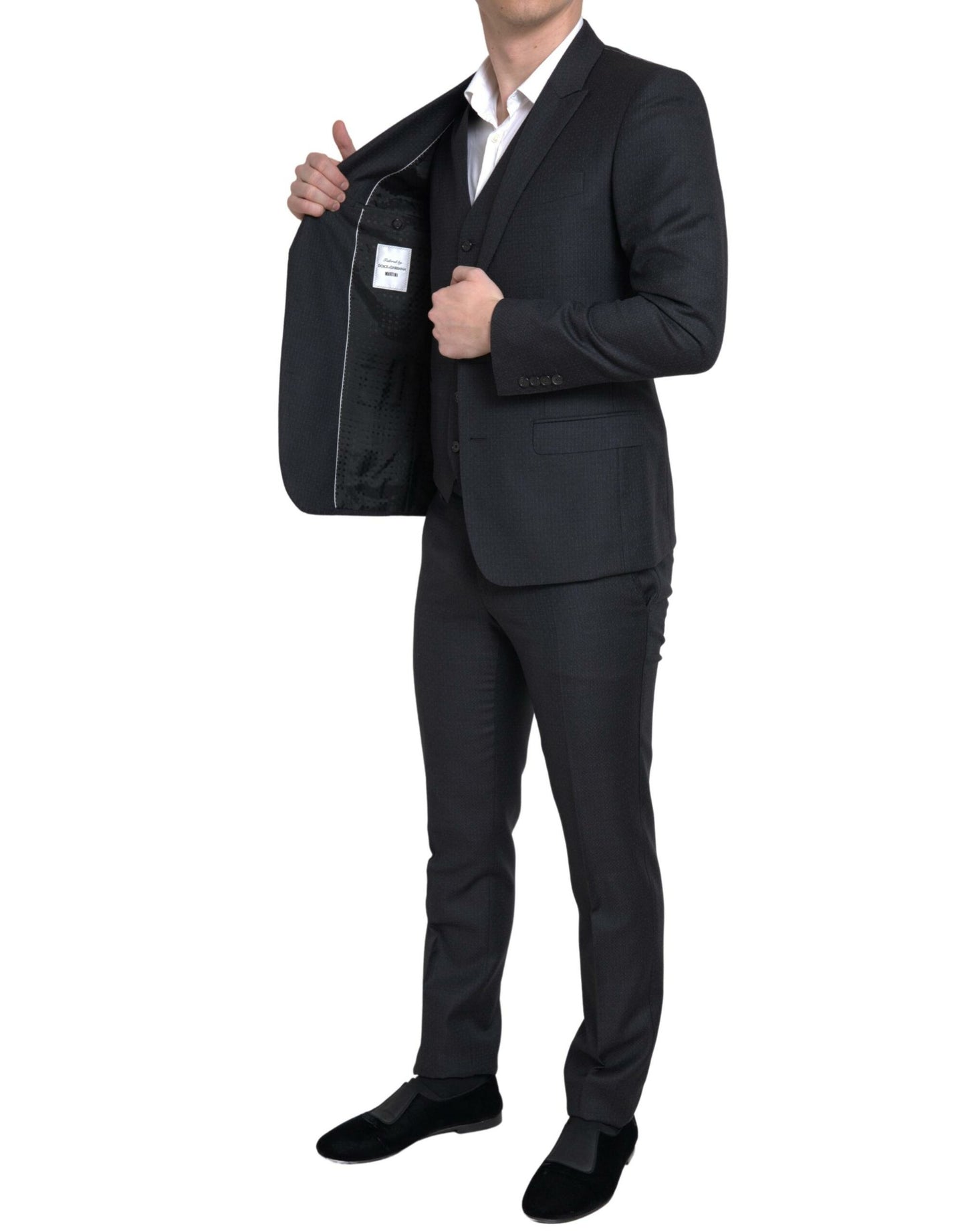 Dolce & Gabbana Elegante traje negro de 3 piezas de corte slim Martini
