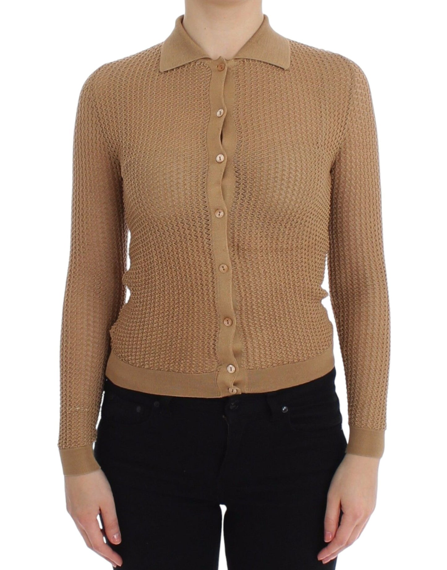 Dolce & Gabbana Beige Knitted Cotton Polo Cardigan Sweater - Elegance Online Limited