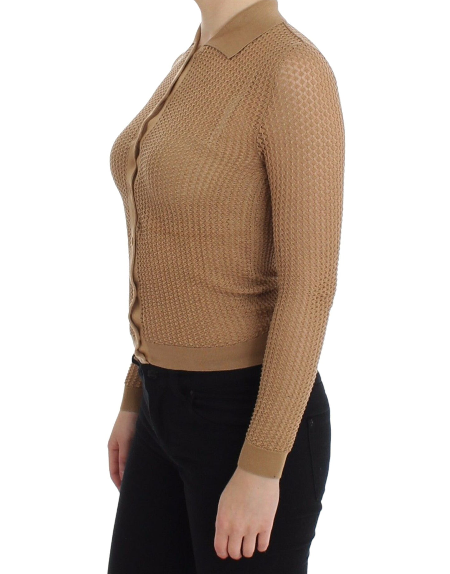 Dolce & Gabbana Beige Knitted Cotton Polo Cardigan Sweater - Elegance Online Limited